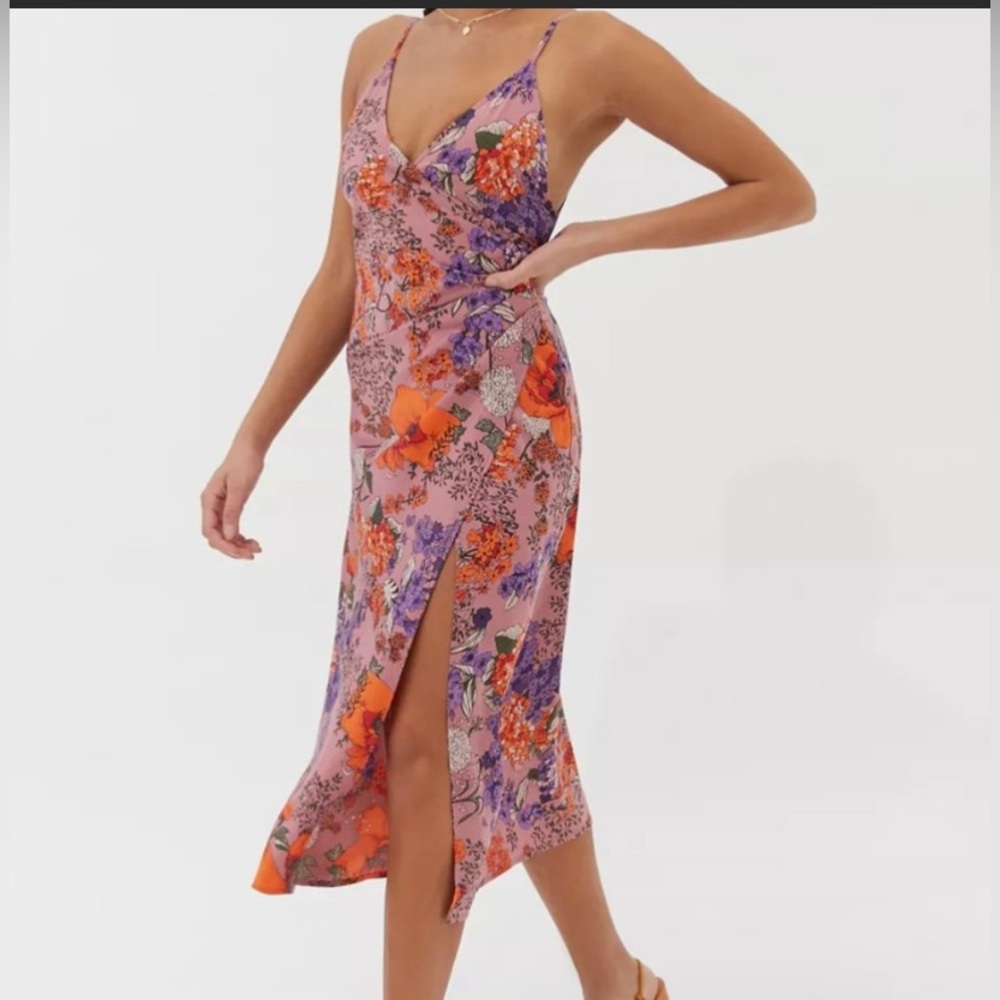 Pink Uo Lily Satin Wrap Midi Dress